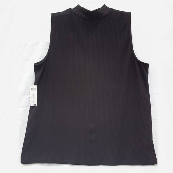 CHICO’S Black Mock Neck Ribbed Tank Top | Size 2 or Large - Picture 3 of 6